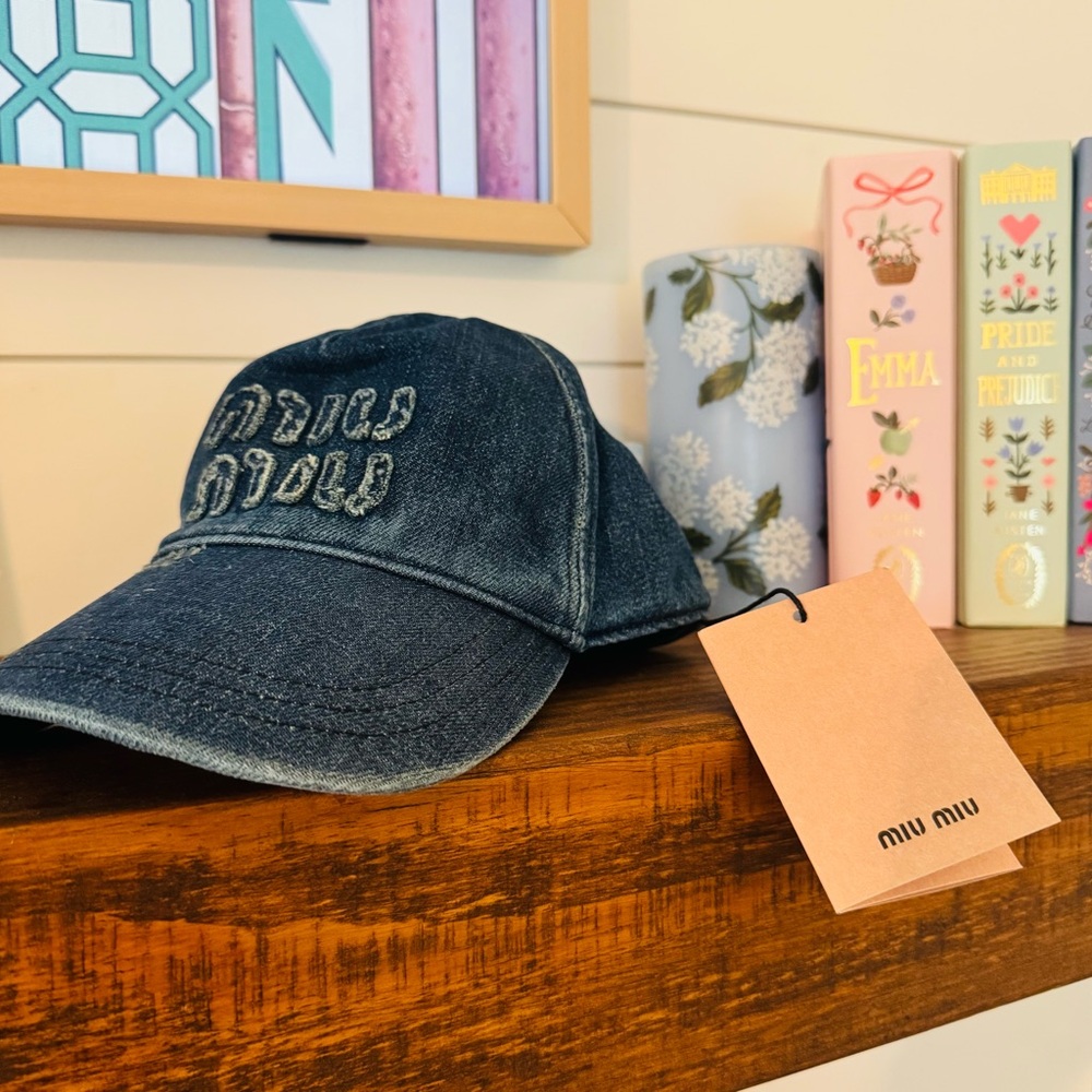 Miu Miu Blue Denim Cap with Embroidered Logo NEW WITH TAGS